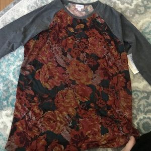 NWT Lularoe large Randy baseball shirt gray floral